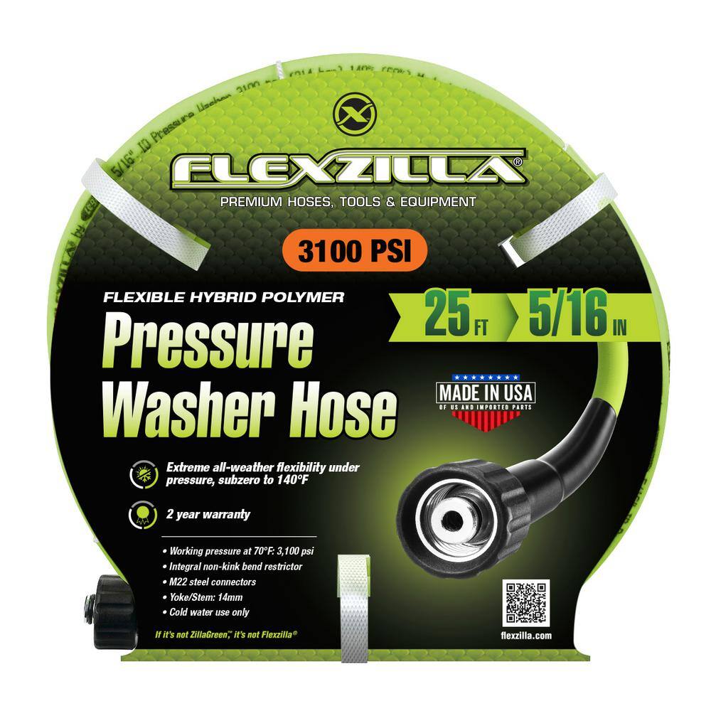 Flexzilla HFZPW3525M 5 16 in. x 25 ft. 3100 PSI Pressure Washer Hose with M22 Fittings3