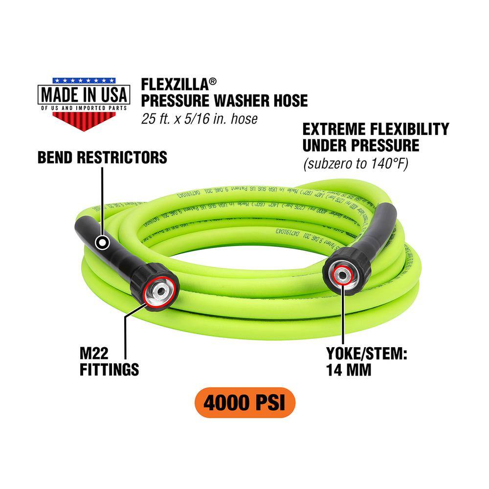 Flexzilla HFZPW40525M 5 16 in. x 25 ft. 4000 PSI Pressure Washer Hose with M22 Fittings2