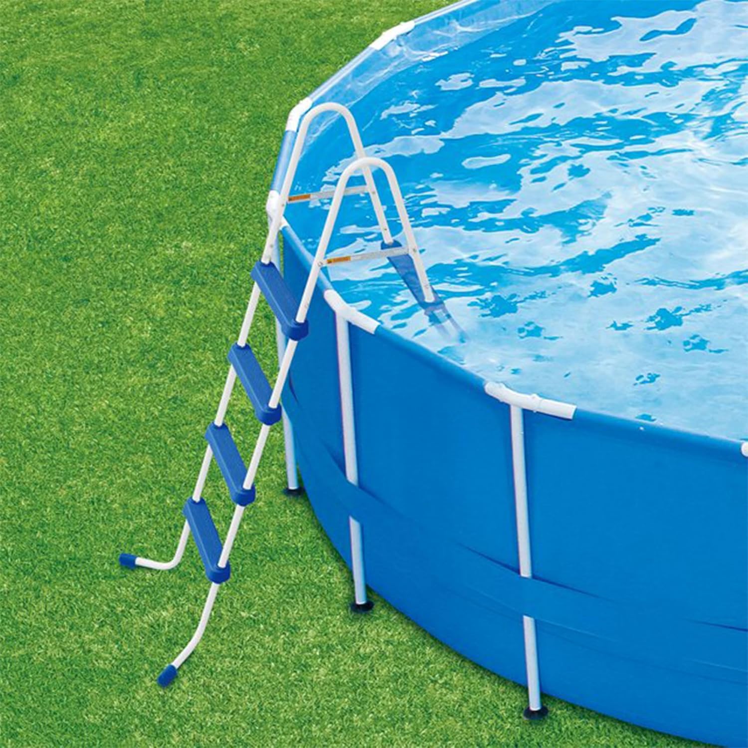 Funsicle 48 Inch SureStep 3 Stair Lightweight Steel Outdoor Above Ground Swimming Pool Ladder with Non Slip Feet for Outdoor Use, Blue White3