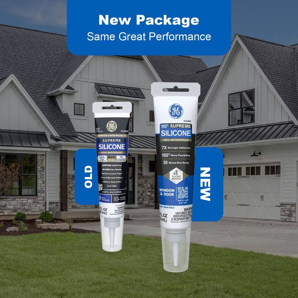 GE 2814815 Supreme Silicone Caulk 2.8 oz. Window and Door Sealant Clear (12-pack)12