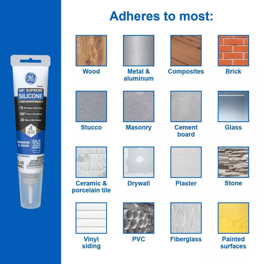GE 2814815 Supreme Silicone Caulk 2.8 oz. Window and Door Sealant Clear (12-pack)3