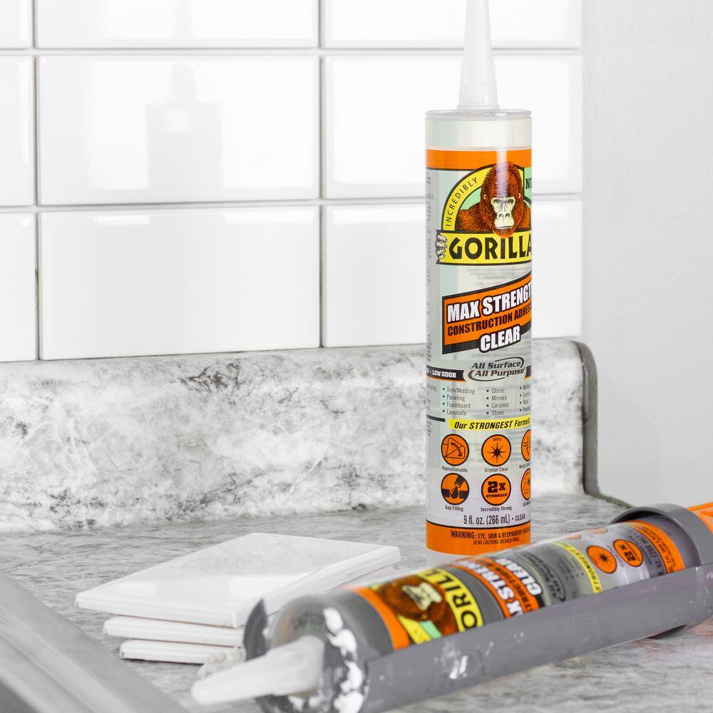 Gorilla 8212302 9 oz. Clear Max Strength Construction Adhesive (4-Pack)11