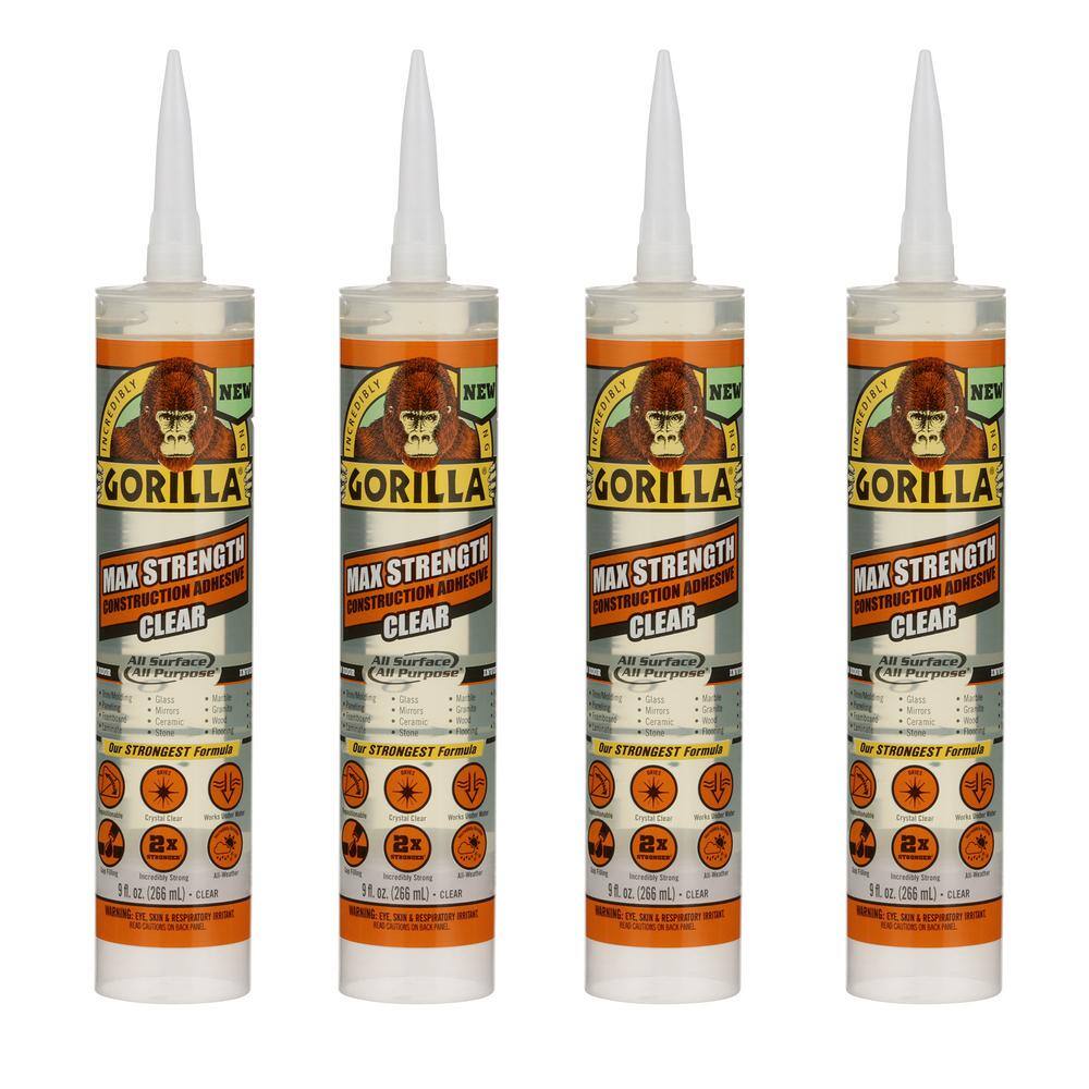 Gorilla 8212302 9 oz. Clear Max Strength Construction Adhesive (4-Pack)4
