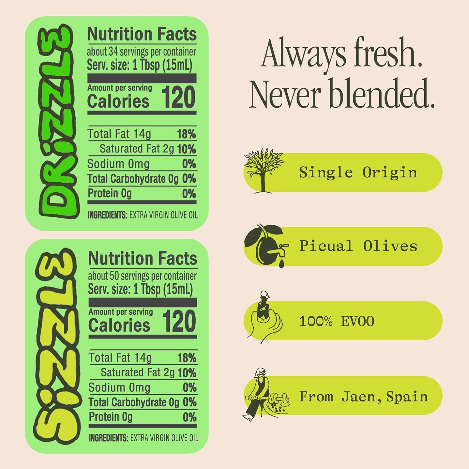 Graza Extra Virgin Olive Oil Variety Pack, Sizzle & Drizzle - High Polyphenol Peak Harvest EVOO Cooking & Finishing Oil in a Squeeze Bottle - Single Farm Olives from Spain7