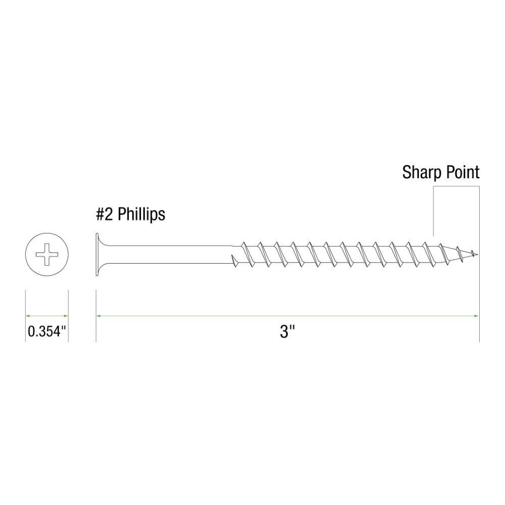 Grip-Rite PTN325B #9 x 3 in. #2 Phillips Bugle Head Coarse Thread Coated Exterior Wood Deck Screws 25 lb. Box3