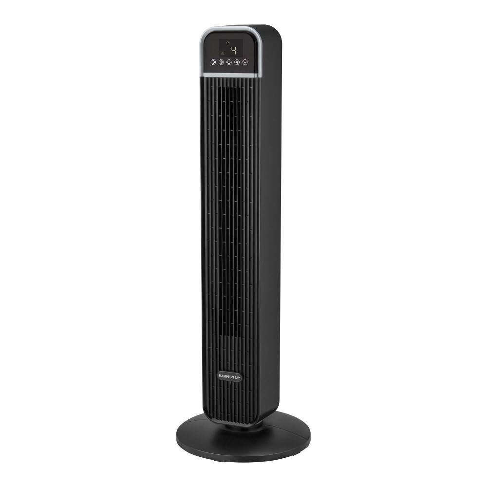 Hampton Bay FZ1025HRHD 36 in. 4-Speed Oscillating Tower Fan in Black with Remote Control and Easy Carry Handle Hampton Bay FZ1025HRHD 36 in. 4-Speed Oscillating Tower Fan in Black with Remote Control and Easy Carry Handle