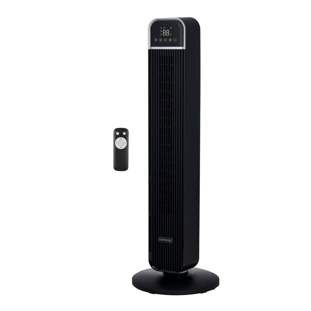 Hampton Bay FZ1025HRHD 36 in. 4-Speed Oscillating Tower Fan in Black with Remote Control and Easy Carry Handle0