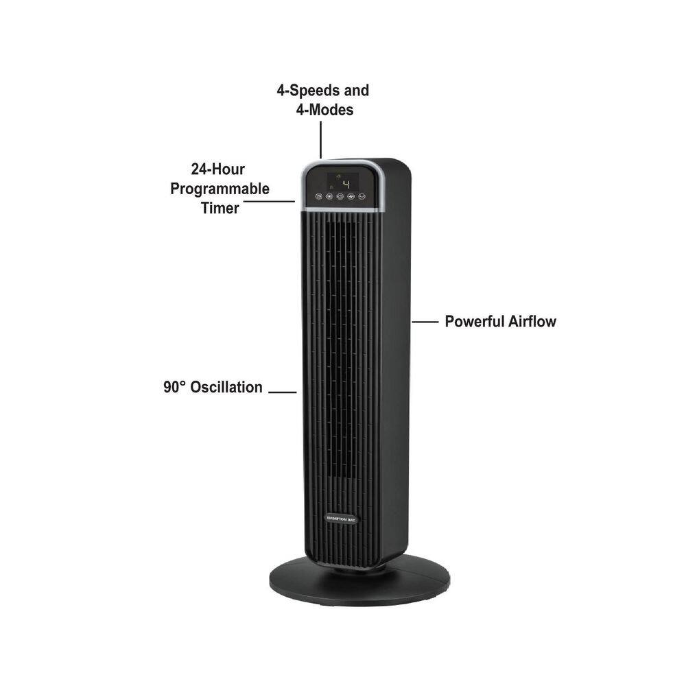 Hampton Bay FZ1025HRHD 36 in. 4-Speed Oscillating Tower Fan in Black with Remote Control and Easy Carry Handle11