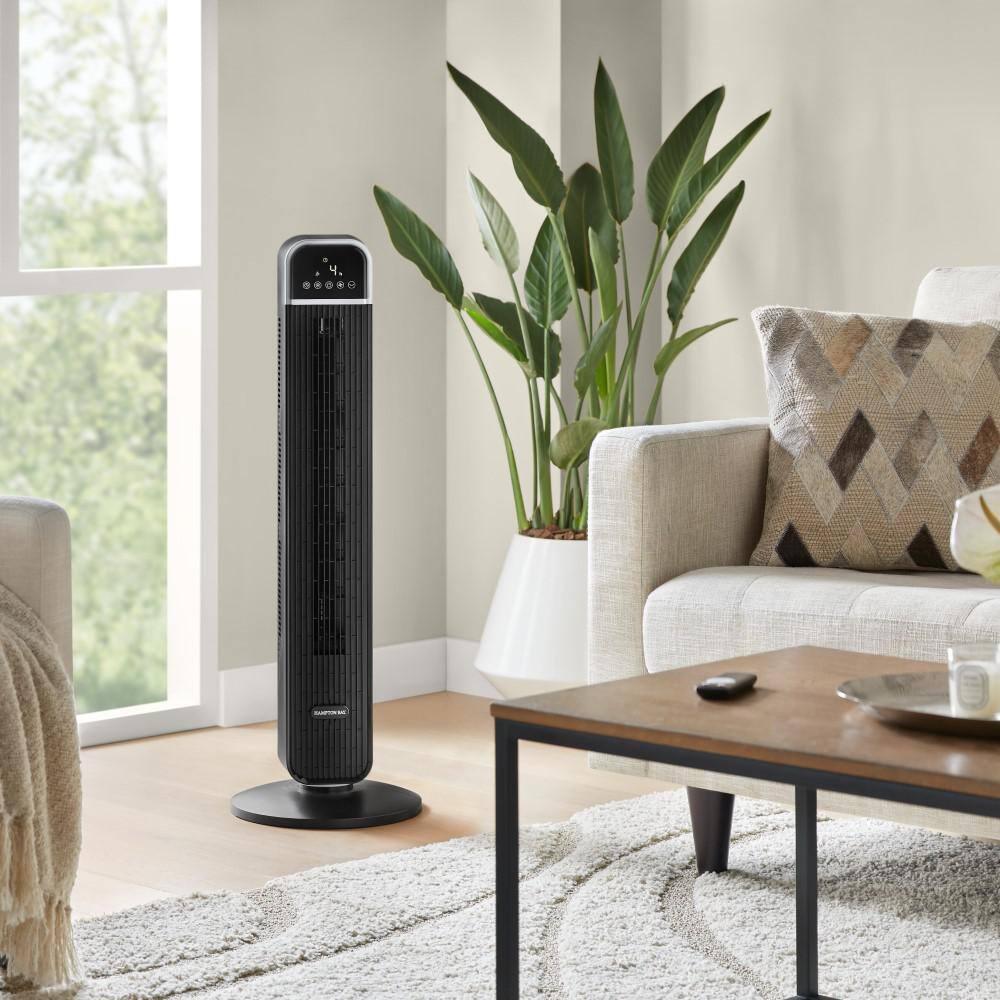 Hampton Bay FZ1025HRHD 36 in. 4-Speed Oscillating Tower Fan in Black with Remote Control and Easy Carry Handle3