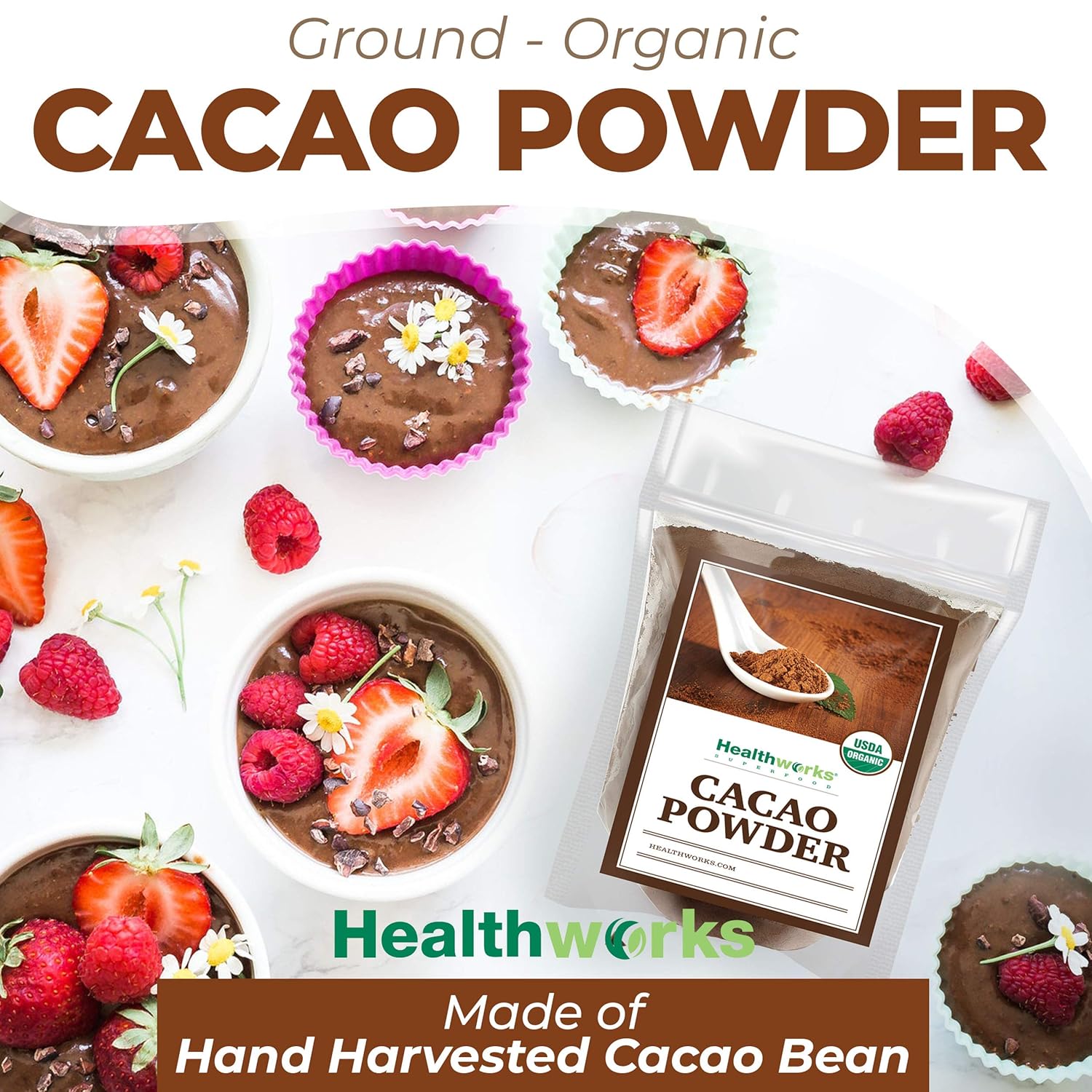 Healthworks Superfoods Organic Cacao Powder - 48 Oz 3 Lbs - Cocoa Chocolate Substitute - Rich Choclate Flavour - Sugar-Free, Keto, Vegan & Non-GMO - Peruvian Bean Nut Origin - Antioxidant Superfood2