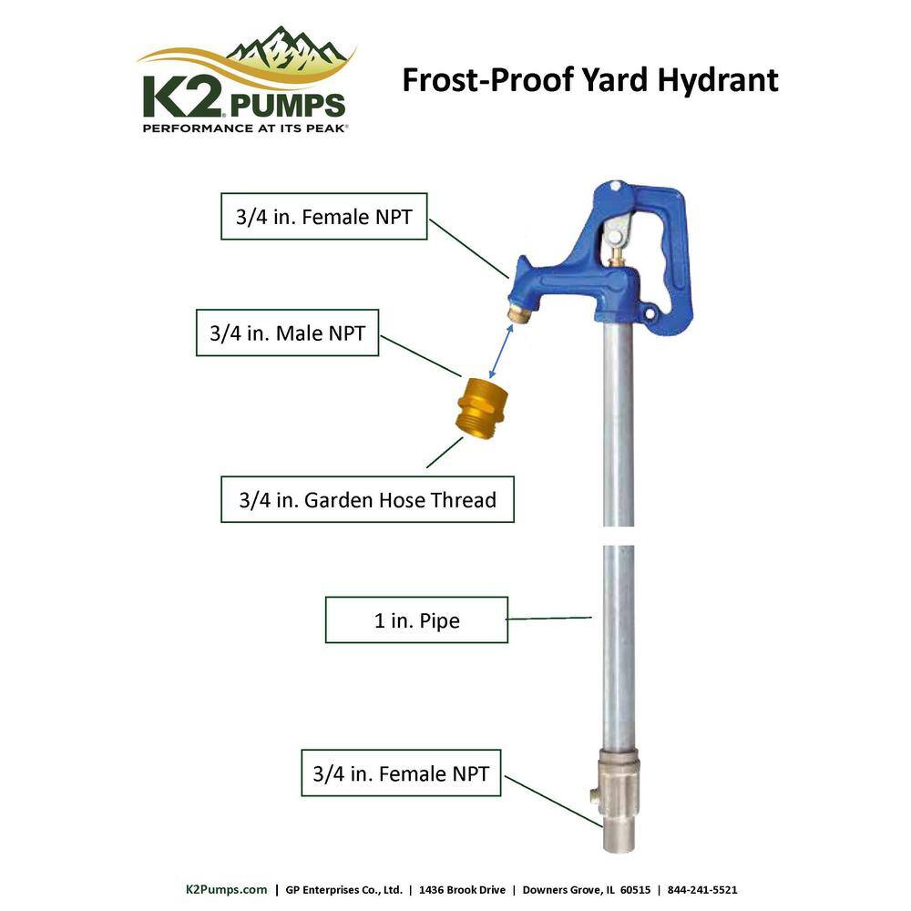 K2 AWP00001K-3 Heavy-Duty 3 ft. Frost Proof Yard Hydrant, 5.25 ft. Length, 3 ft. bury depth8