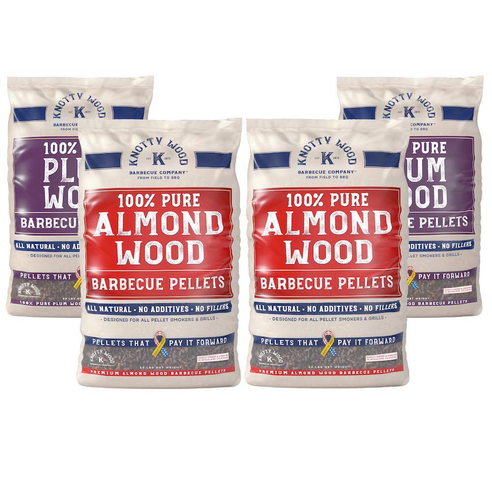 KNOTTY WOOD BARBECUE COMPANY 20 lbs. 100% Pure Almond Wood BBQ Smoker Pellets (2-Pack) and 20 lbs. 100% Pure Plum Wood BBQ Smoker Pellets (2-Pack) KNOTTY WOOD BARBECUE COMPANY 20 lbs. 100% Pure Almond Wood BBQ Smoker Pellets (2-Pack) and 20 lbs. 100% Pure Plum Wood BBQ Smoker Pellets (2-Pack)