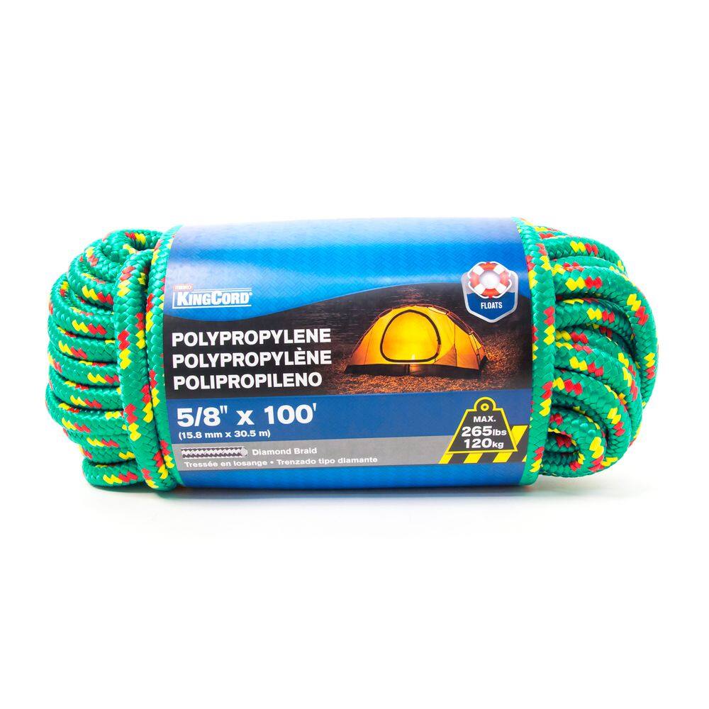 KingCord 302421BGV1 5 8 in. x 100 ft. Diamond Braid Polypropylene Rope, Assorted Green or Blue Finish2