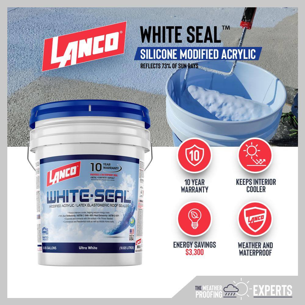 Lanco RC865-2 White-Seal 5 Gal. Acrylic Elastomeric White Reflective Roof Sealer3