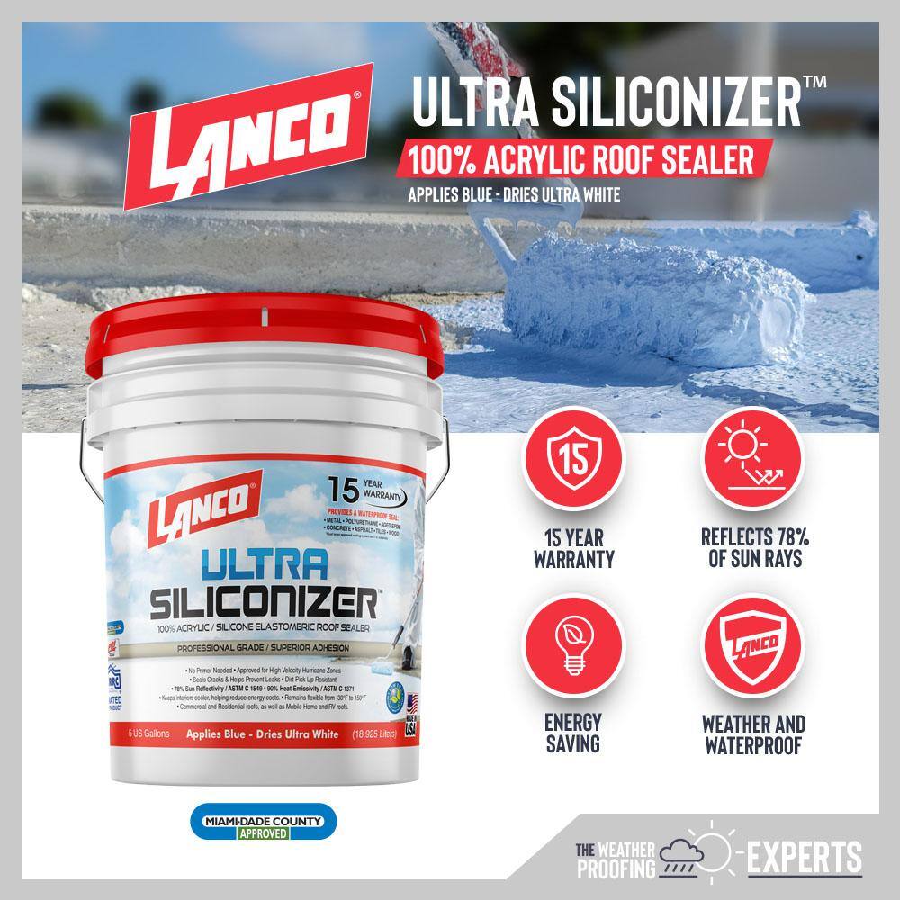 Lanco RC905-2 Ultra Siliconizer 5 Gal. 100% Acrylic Elastomeric White Reflective Roof Sealer1