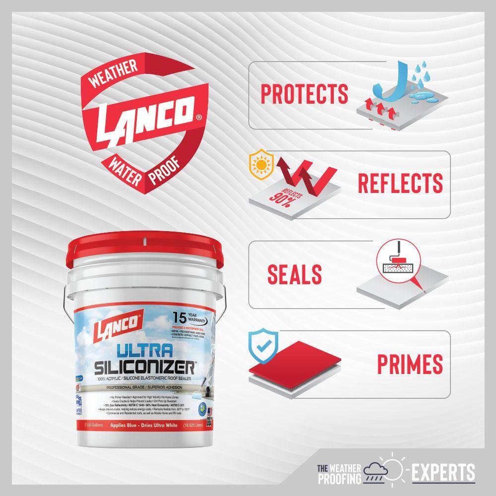 Lanco RC905-2 Ultra Siliconizer 5 Gal. 100% Acrylic Elastomeric White Reflective Roof Sealer15