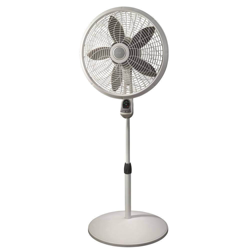 Lasko 1850 Elegance and Performance Adjustable-Height 18 in. 3 Speed White Oscillating Pedestal Fan with Timer and Remote Control Lasko 1850 Elegance and Performance Adjustable-Height 18 in. 3 Speed White Oscillating Pedestal Fan with Timer and Remote Control