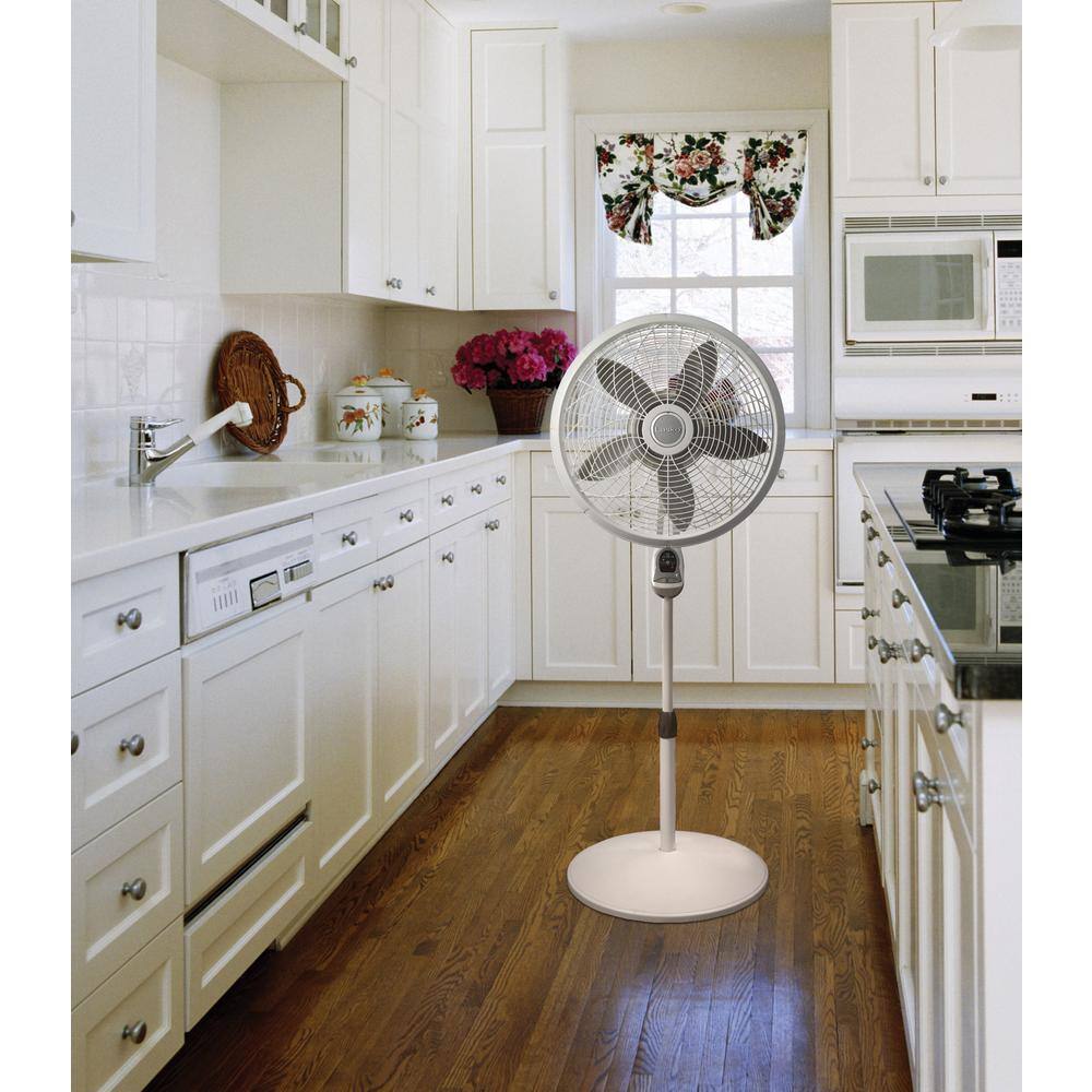 Lasko 1850 Elegance and Performance Adjustable-Height 18 in. 3 Speed White Oscillating Pedestal Fan with Timer and Remote Control0