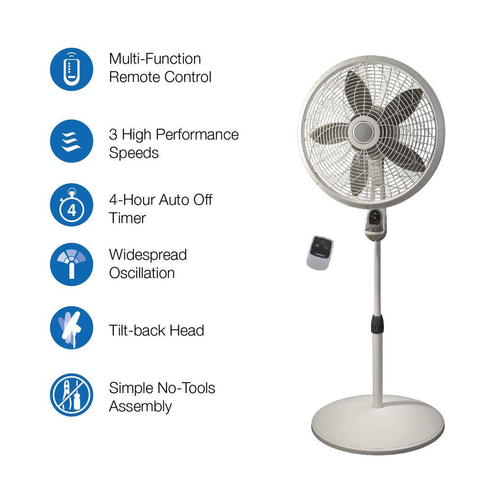 Lasko 1850 Elegance and Performance Adjustable-Height 18 in. 3 Speed White Oscillating Pedestal Fan with Timer and Remote Control9