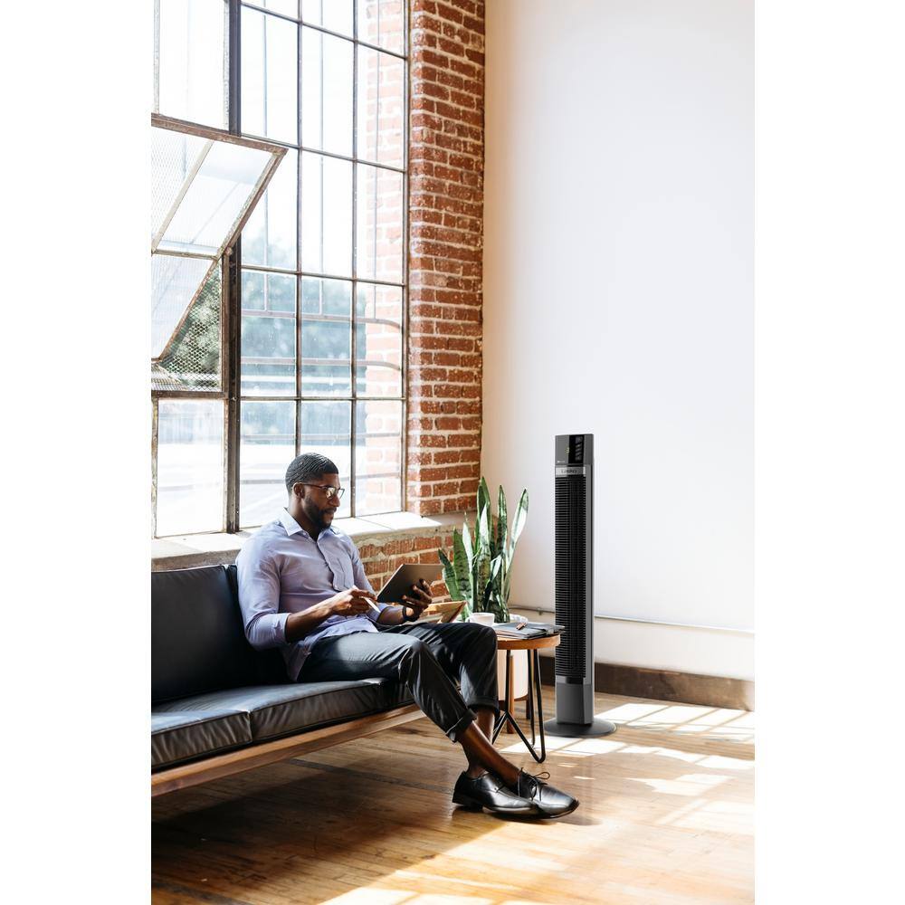 Lasko T48335 48 in. 4 Speeds Xtra Air Tower Fan in Black with Carry Handle, Oscillating, Remote Control, Nighttime Setting, Timer0