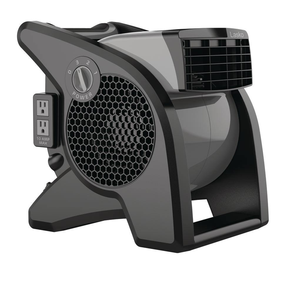 Lasko U15610 Pivoting 11.2 in. 3 Speed High Velocity Blower Fan for Home, Job Site in Gray, 375 CFM, 2 120V Outlets, Circuit Breaker Lasko U15610 Pivoting 11.2 in. 3 Speed High Velocity Blower Fan for Home, Job Site in Gray, 375 CFM, 2 120V Outlets, Circuit Breaker