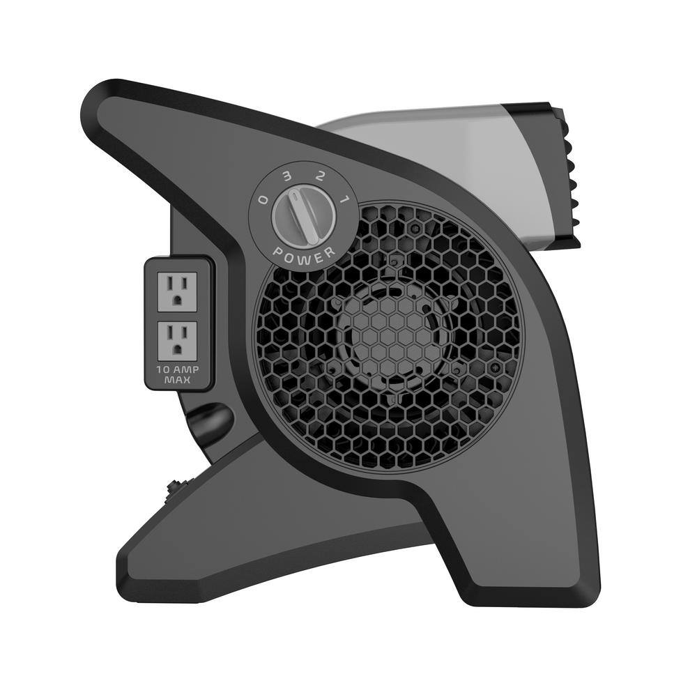 Lasko U15610 Pivoting 11.2 in. 3 Speed High Velocity Blower Fan for Home, Job Site in Gray, 375 CFM, 2 120V Outlets, Circuit Breaker2