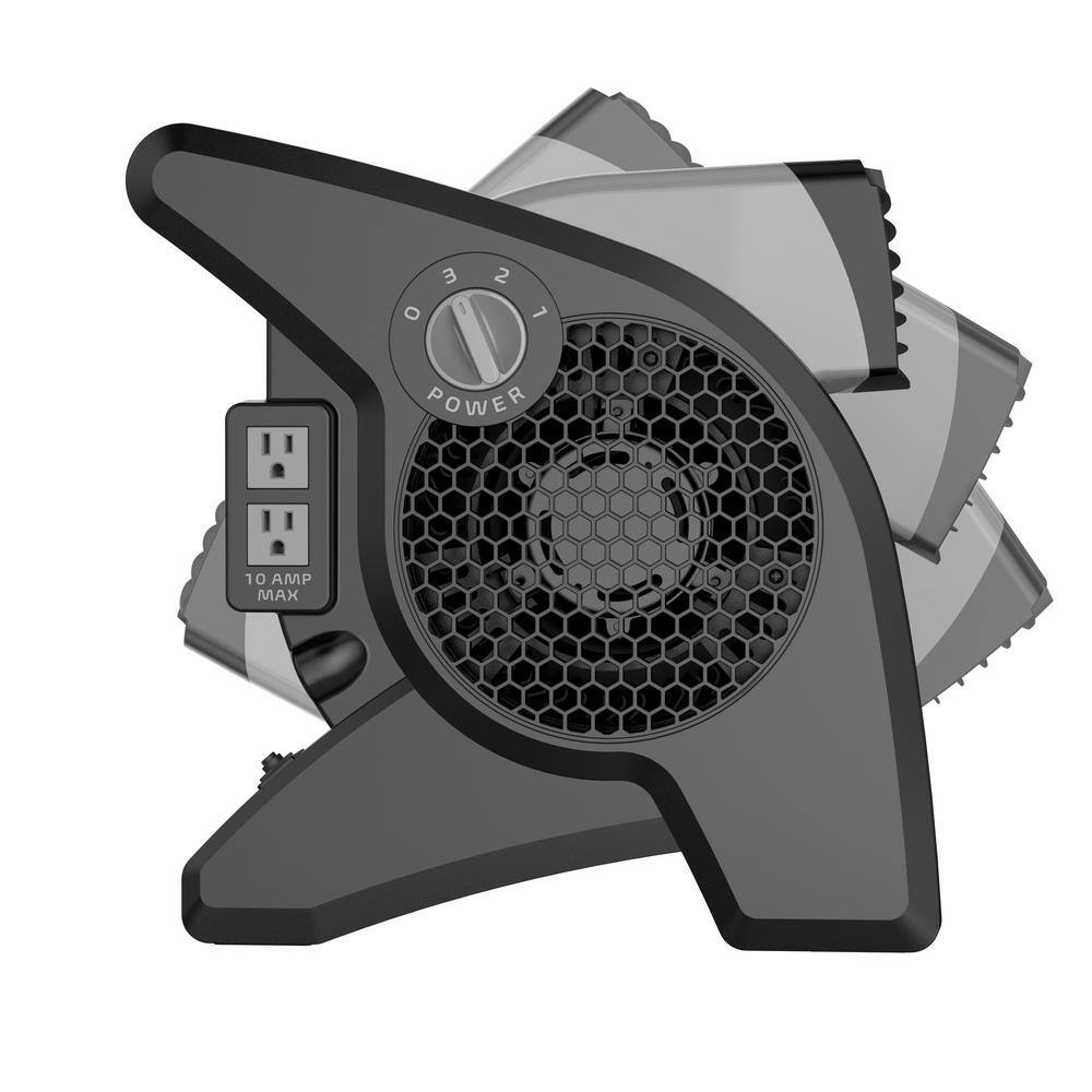 Lasko U15610 Pivoting 11.2 in. 3 Speed High Velocity Blower Fan for Home, Job Site in Gray, 375 CFM, 2 120V Outlets, Circuit Breaker5