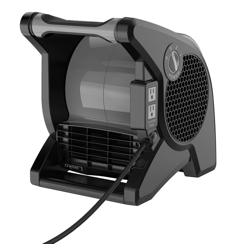 Lasko U15610 Pivoting 11.2 in. 3 Speed High Velocity Blower Fan for Home, Job Site in Gray, 375 CFM, 2 120V Outlets, Circuit Breaker6