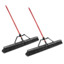 Libman 1701 36 in. High Power Smooth Surface Push Broom Set with Brace and 60 in. Steel Handle (2-Pack)