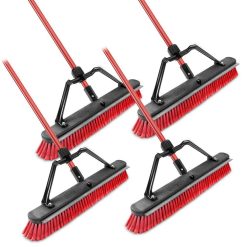 Libman 1734 24 in. High Power Heavy-Duty Multi-Surface Squeegee Push Broom with Brace and Steel Handle (4-Pack)