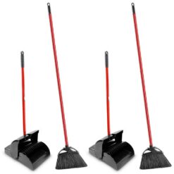 Libman 1874 11in. High Power Indoor/Outdoor Angle Broom and Dustpan Set (Closed Lid Lobby Dustpan) with Steel Handle (4-Pack)