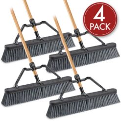 Libman 1923 24 in. Rough Surface Industrial Grade Push Broom with Wood Handle and Brace (4-Pack)
