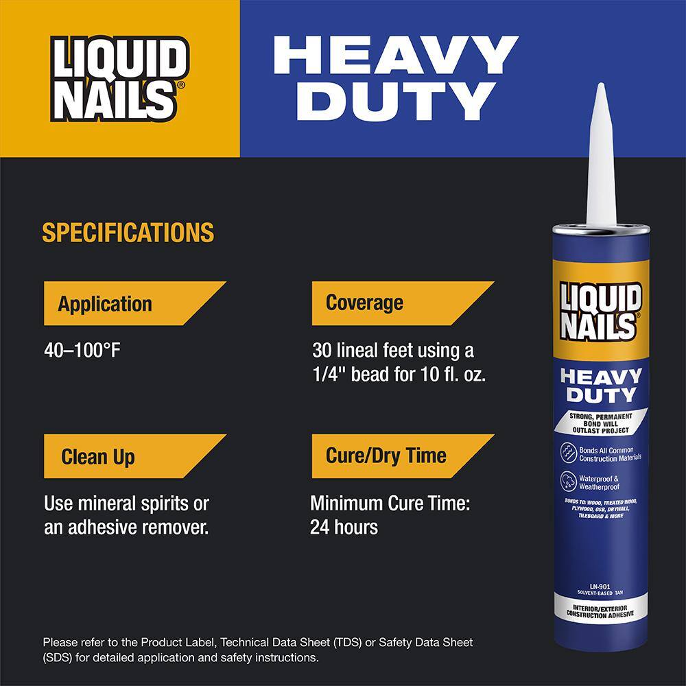 Liquid Nails LNP-901 CP Heavy Duty 28 oz. Tan Solvent Based Construction Adhesive (12-Pack)6