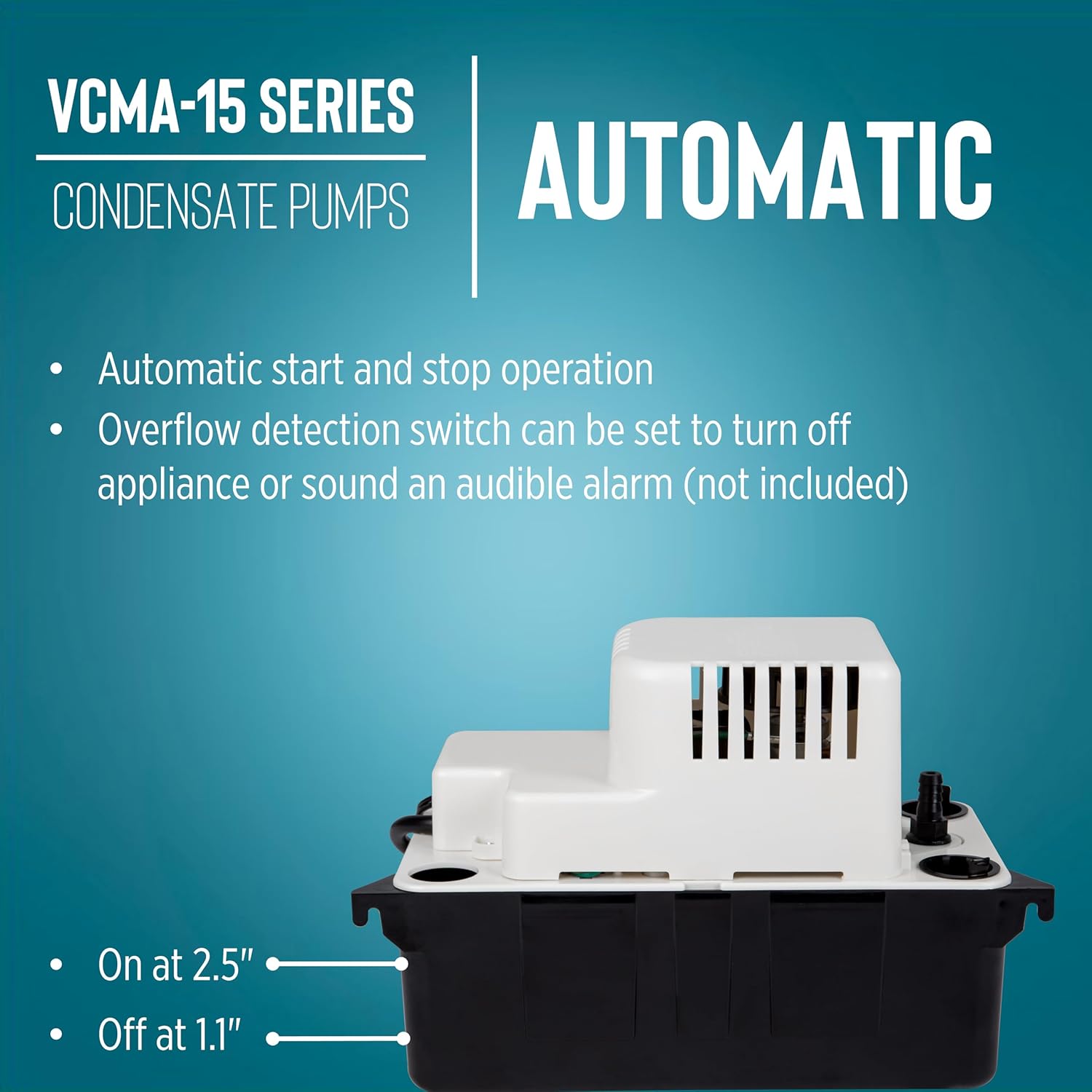 Little Giant VCMA-15ULS 115 Volt, 65 GPH, 1 50 HP Automatic Condensate Removal Pump for HVAC Refrigeration Systems Dehumidifiers with Overflow Detection Switch and 6-Foot Cord, White Black, 5544054