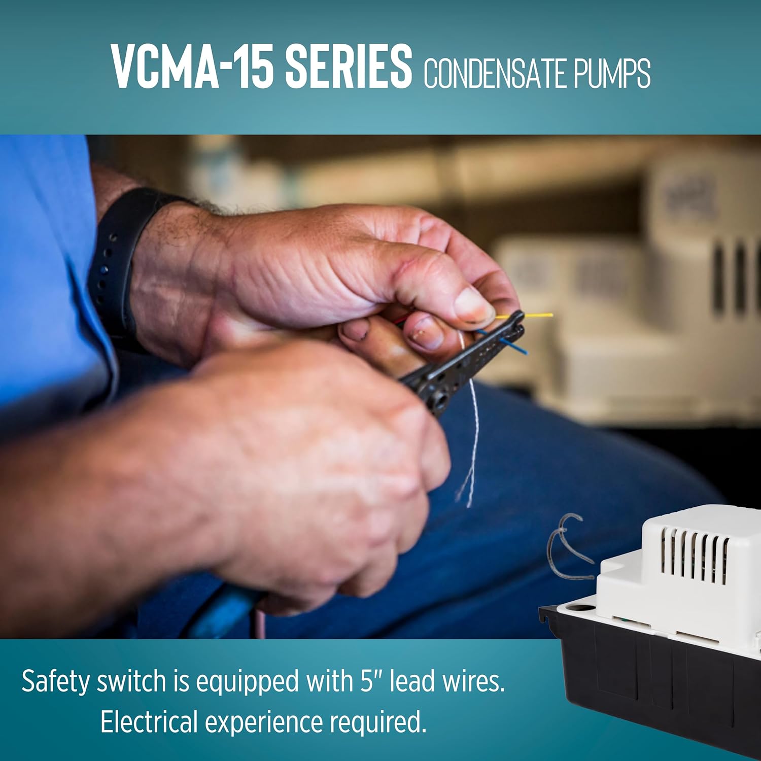 Little Giant VCMA-15ULS 115 Volt, 65 GPH, 1 50 HP Automatic Condensate Removal Pump for HVAC Refrigeration Systems Dehumidifiers with Overflow Detection Switch and 6-Foot Cord, White Black, 5544055