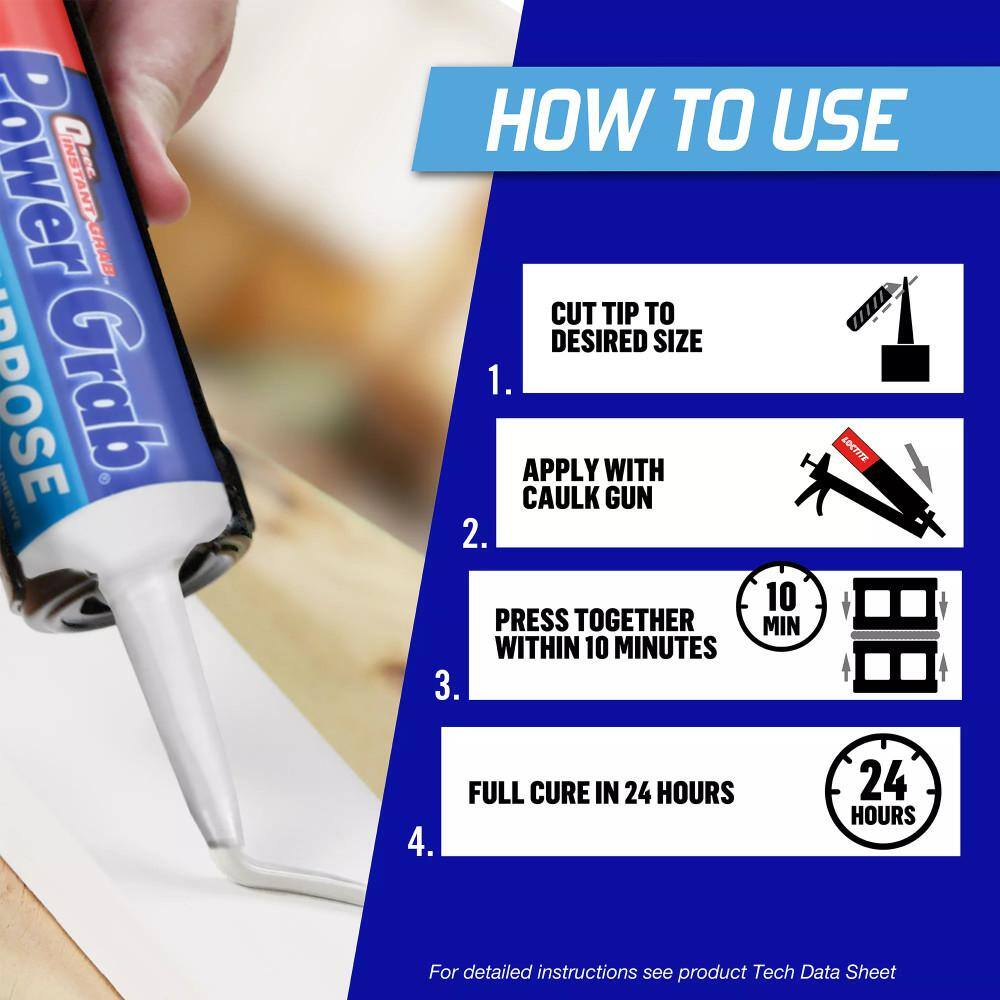 Loctite 2022554 Power Grab All Purpose Instant Grab 9 oz. Latex Construction Adhesive White Cartridge (12 pack)0