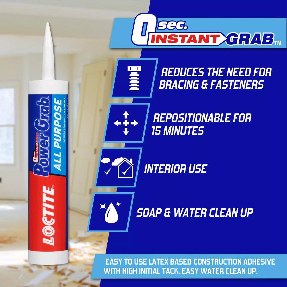 Loctite 2022554 Power Grab All Purpose Instant Grab 9 oz. Latex Construction Adhesive White Cartridge (12 pack)2