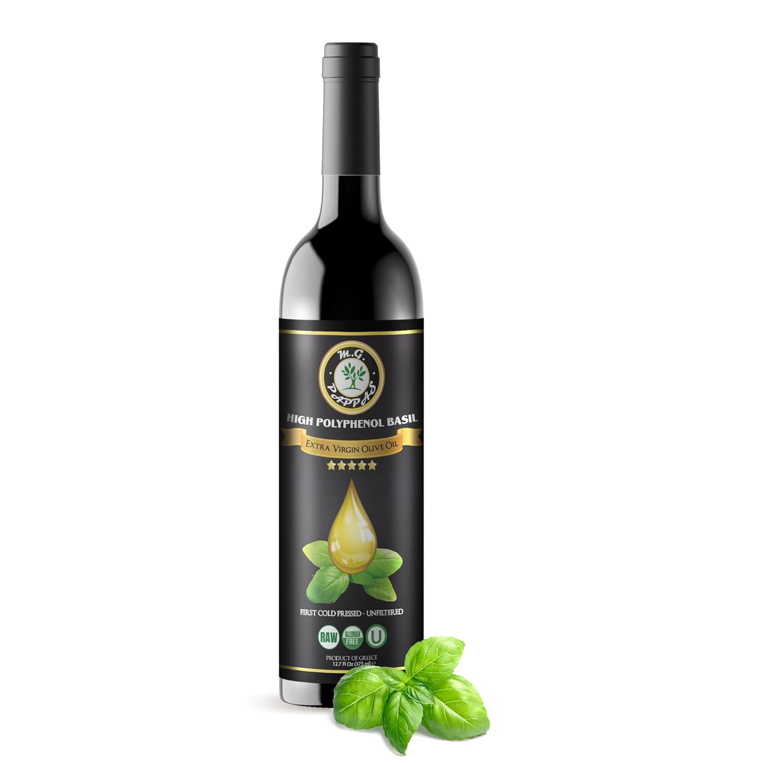M.G. PAPPAS High Polyphenol Rich Basil Infused Olive Oil - Extra Virgin Olive Oil Polyphenol Lab Report 650mg kg - Cold Pressed & Unfiltered - High Hydroxytyrosol Greek Olive Oil - Award Winning M.G. PAPPAS High Polyphenol Rich Basil Infused Olive Oil - Extra Virgin Olive Oil Polyphenol Lab Report 650mg/kg - Cold Pressed & Unfiltered - High Hydroxytyrosol Greek Olive Oil - Award Winning