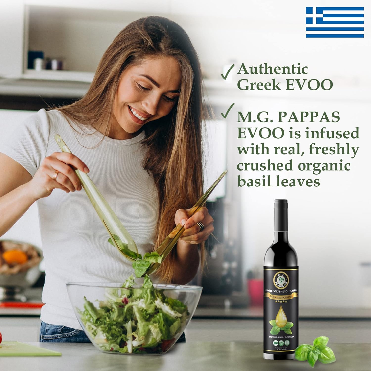 M.G. PAPPAS High Polyphenol Rich Basil Infused Olive Oil - Extra Virgin Olive Oil Polyphenol Lab Report 650mg kg - Cold Pressed & Unfiltered - High Hydroxytyrosol Greek Olive Oil - Award Winning3
