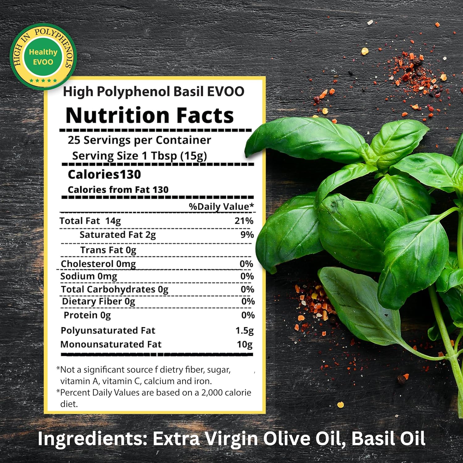 M.G. PAPPAS High Polyphenol Rich Basil Infused Olive Oil - Extra Virgin Olive Oil Polyphenol Lab Report 650mg kg - Cold Pressed & Unfiltered - High Hydroxytyrosol Greek Olive Oil - Award Winning4