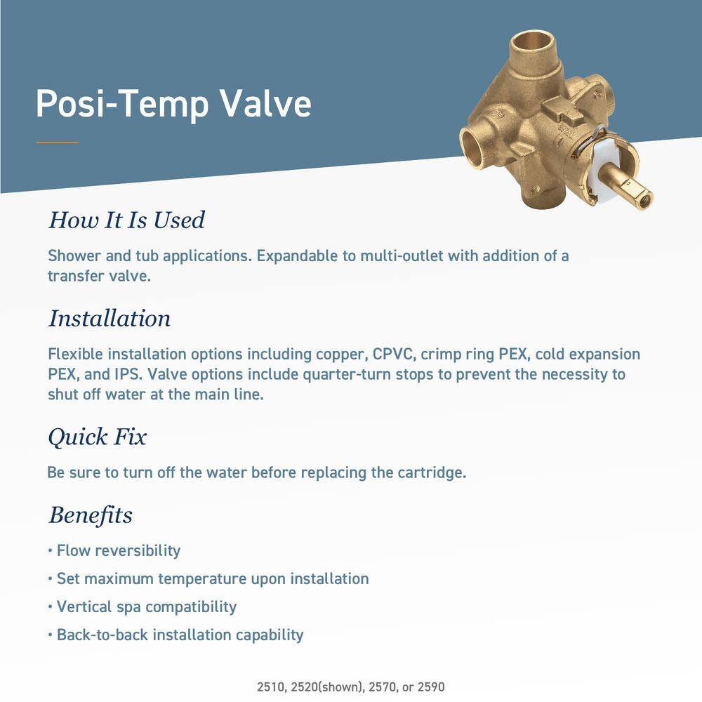 MOEN 82510 Brass Rough-In Posi-Temp Pressure-Balancing Cycling Tub and Shower Valve 1 2 in. IPS Connection2