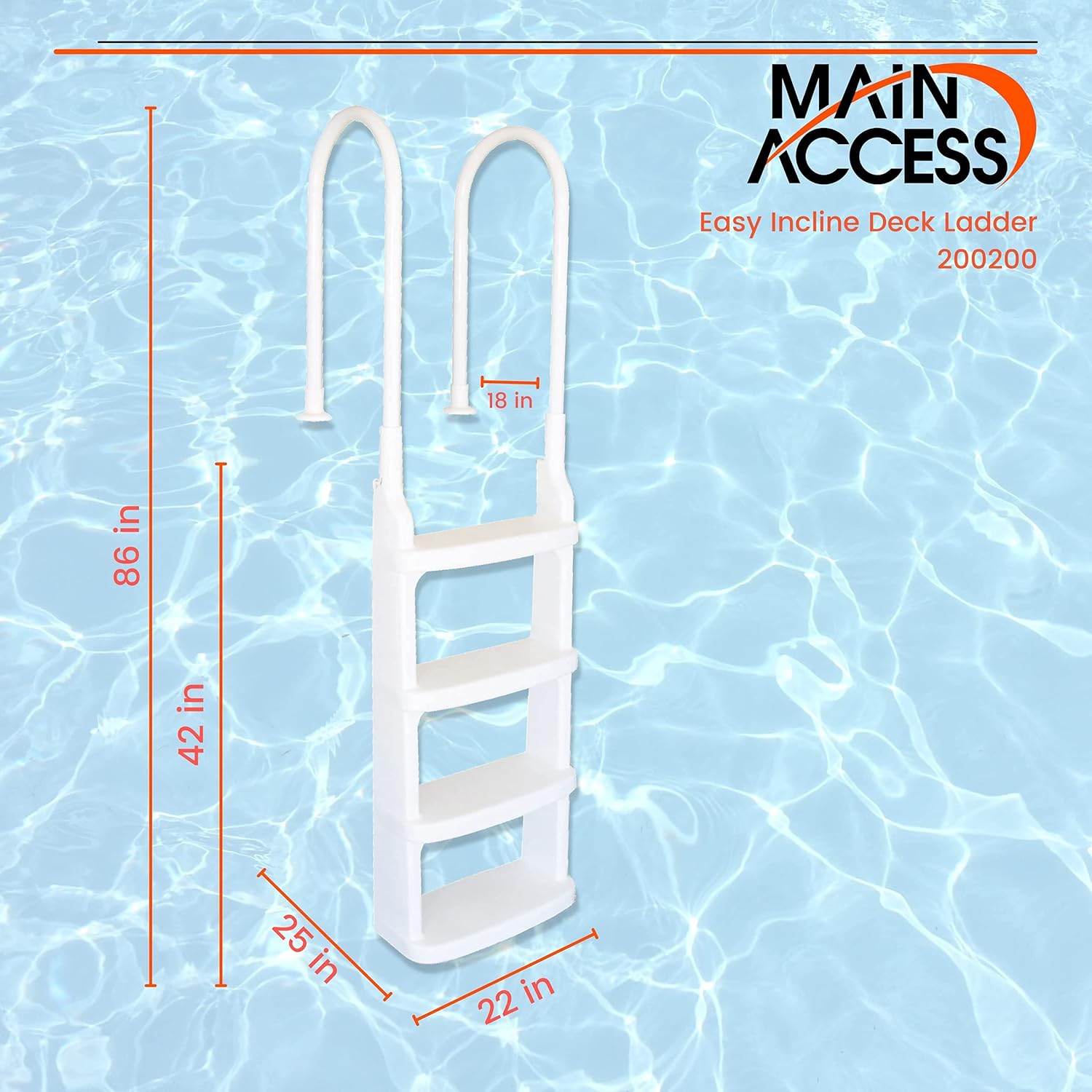 Main Access Easy Incline White Pool Deck Ladder for 48 to 54 Inch Above Ground Pools167