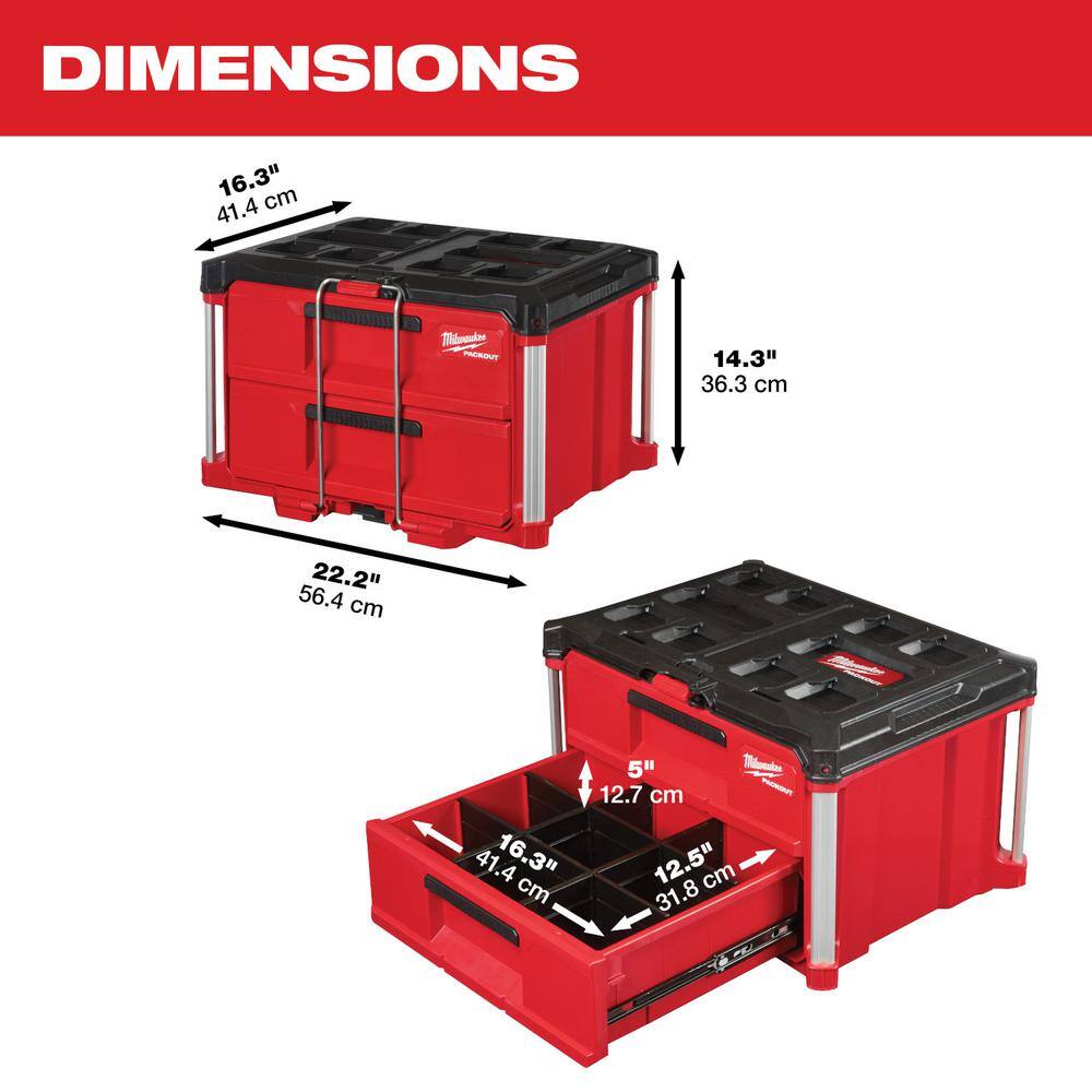 Milwaukee 48-22-8426-8442 PACKOUT 22 in. Rolling Modular Tool Box LP Handle and 22 in. 2 Drawer5