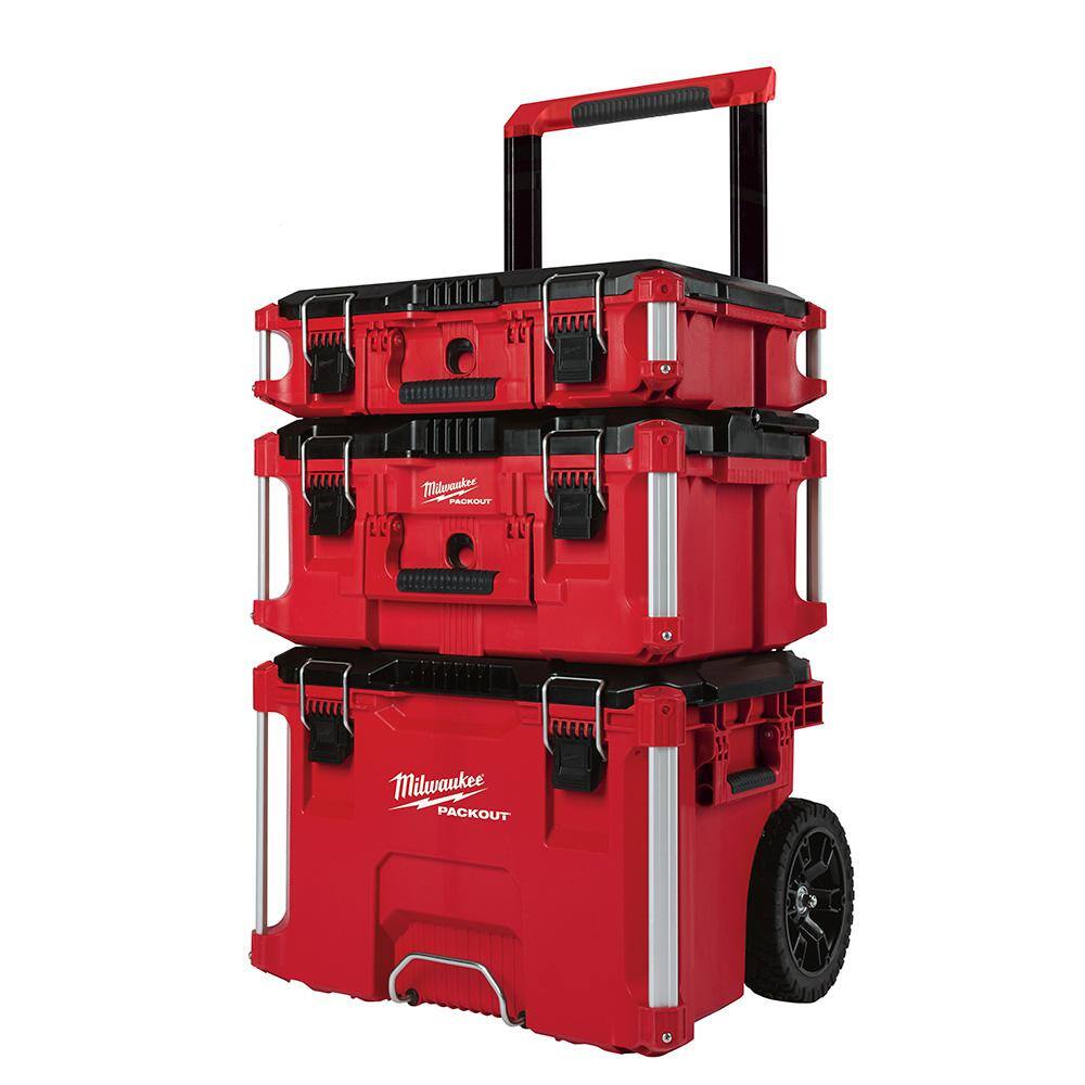 Milwaukee 8427-8425-8424 PACKOUT 22 in. Rolling Modular Tool Box LP Handle, 22 in. Large Tool Box and 22 in. Medium Tool Box8