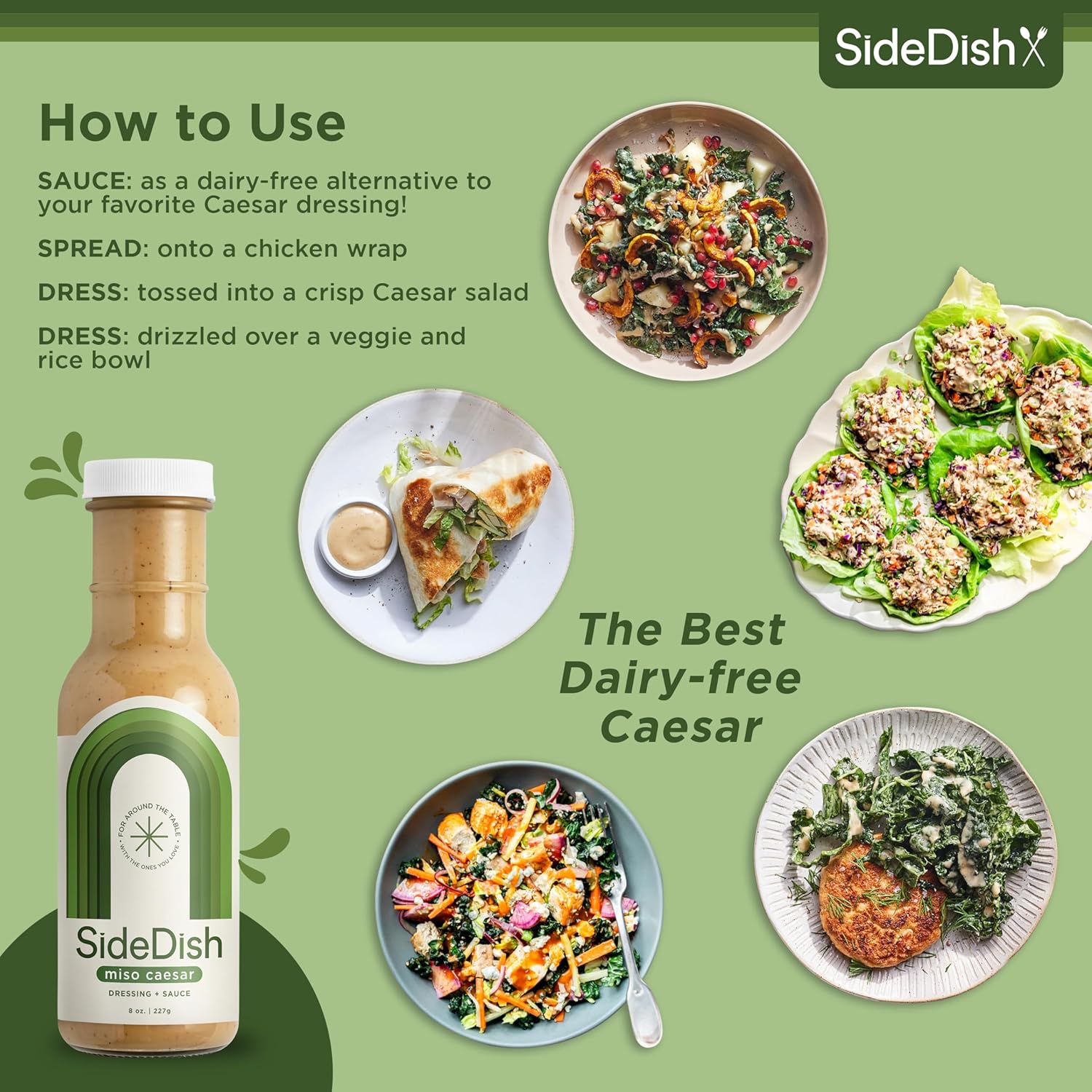 Miso Caesar Dressing (Pack of 3) – Seed Oil Free Salad Dressing Made w Avocado Oil – Refined Sugar Free, Dairy & Gluten Free Dip & Marinade – Paleo Honey Mustard Dressing for Dips, Sauces - SideDish8