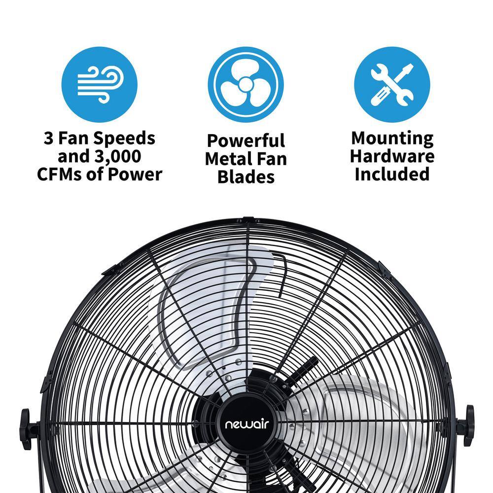 NewAir NIF20WBK00 20 in. Outdoor Rated High Velocity Wall Mounted Fan with 3-Fan Speeds and Adjustable Tilt Head in Black5