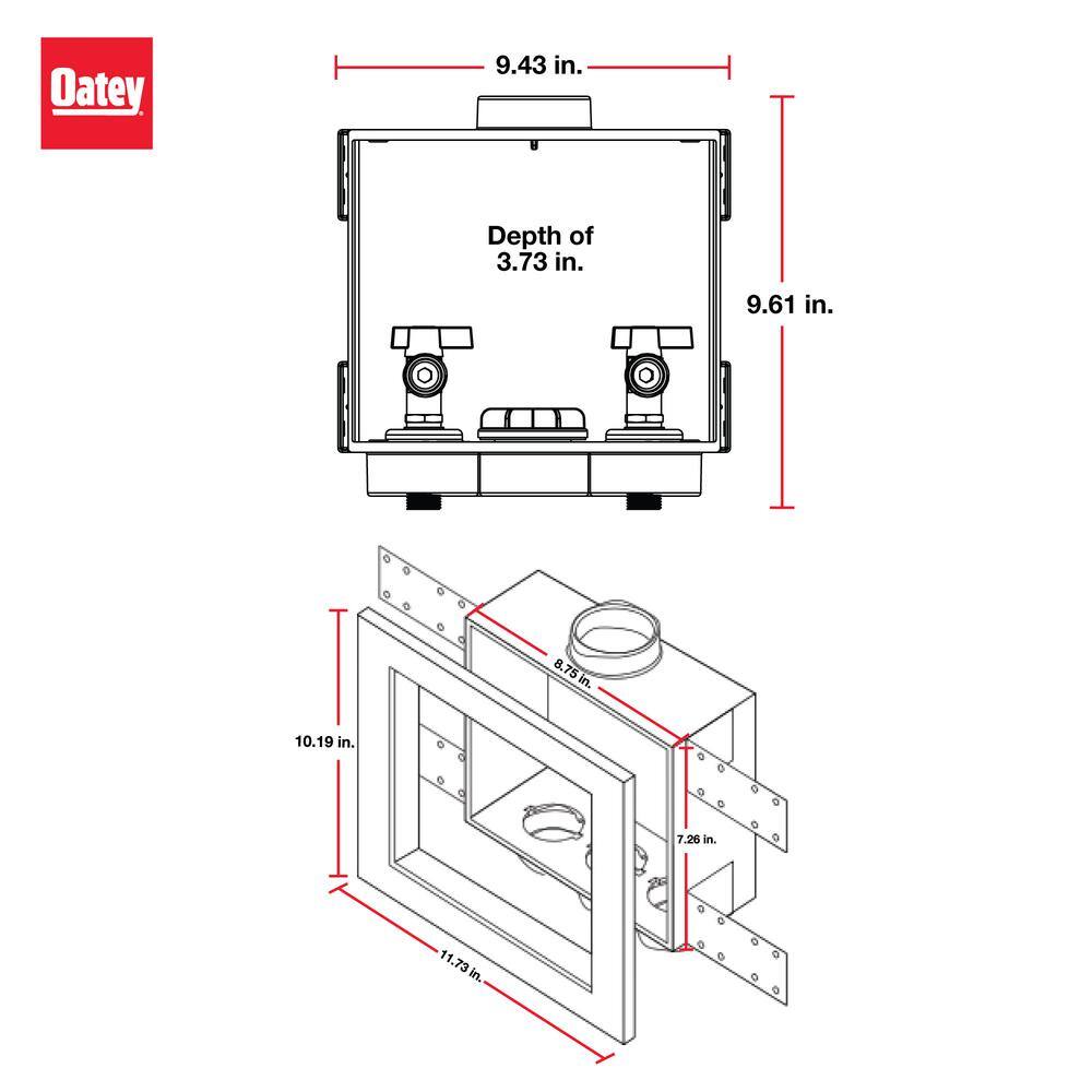 Oatey 38528 Quadtro 1 2 in. x 1 2 in. PEX Compatible Washing Machine Outlet Box with 1 4 Turn Valves5