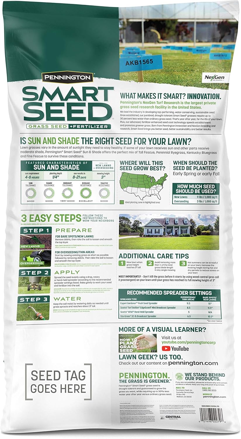 Pennington Smart Seed Sun and Shade Grass Mix 20 lb, Black Label1