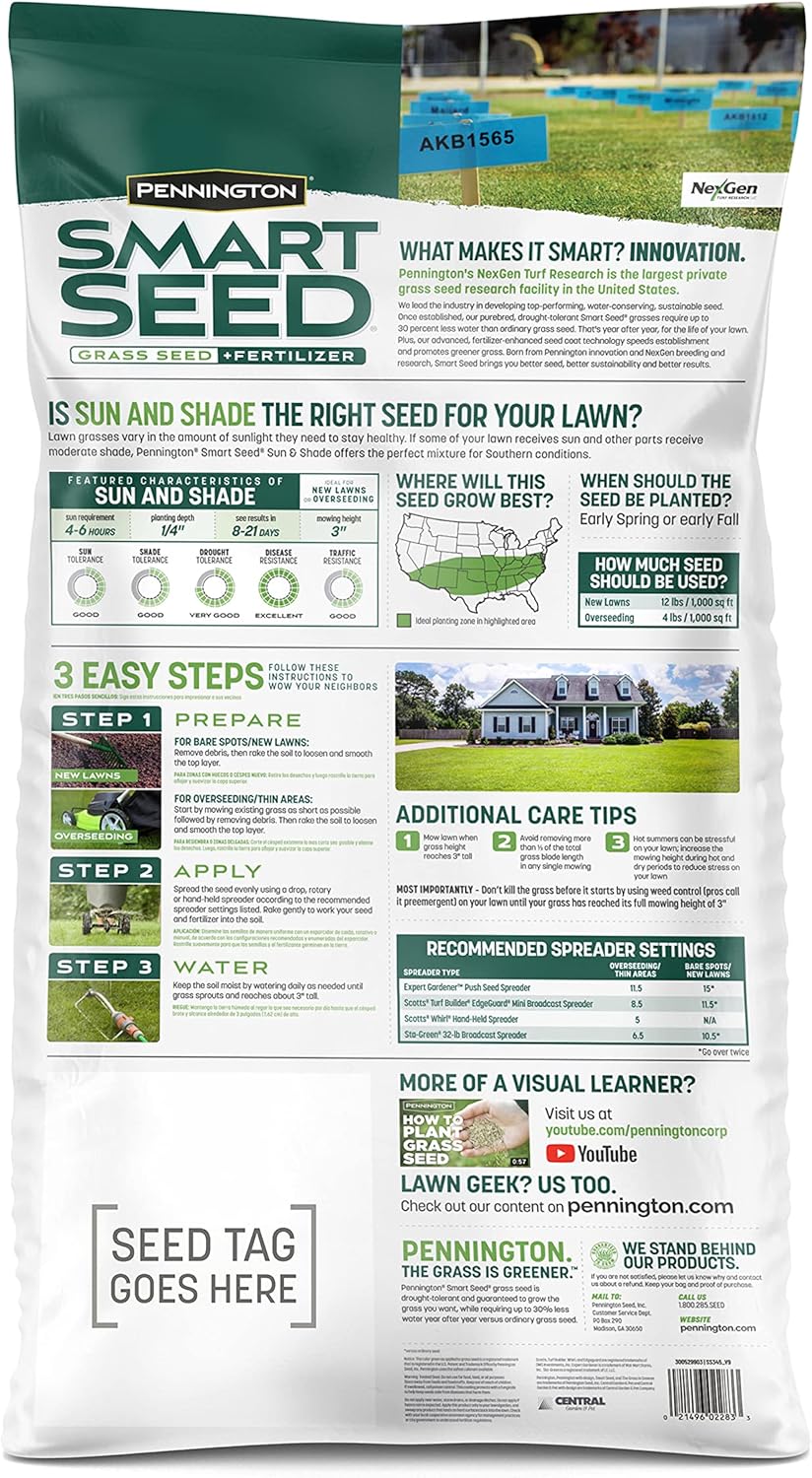 Pennington Smart Seed Sun and Shade Tall Fescue Grass Seed Mix for Southern Lawns 20 lb1