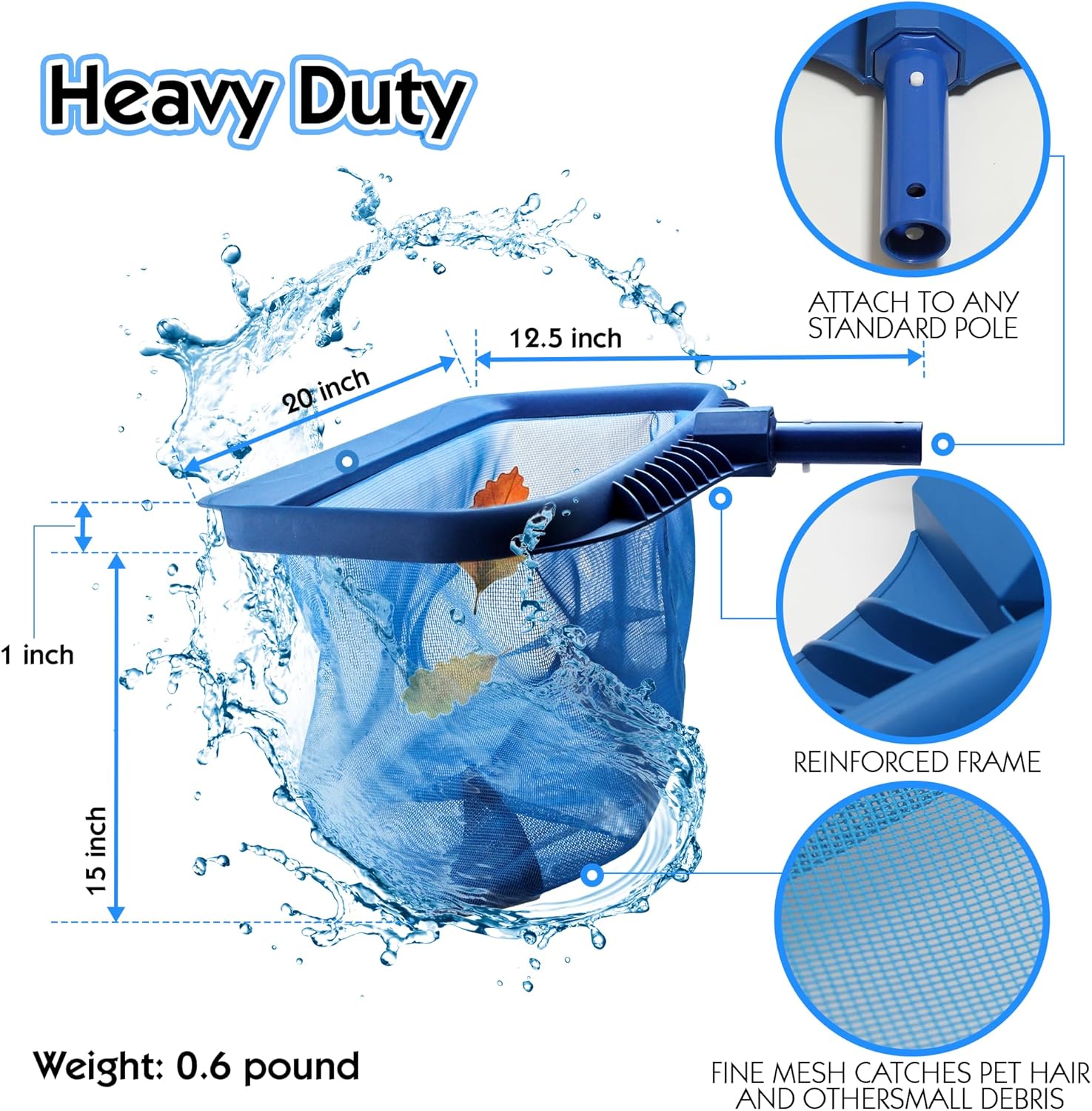Pool Skimmer Net, Heavy Duty Leaf Rake Cleaning Tool, Fine Mesh Net Bag Catcher Blue1
